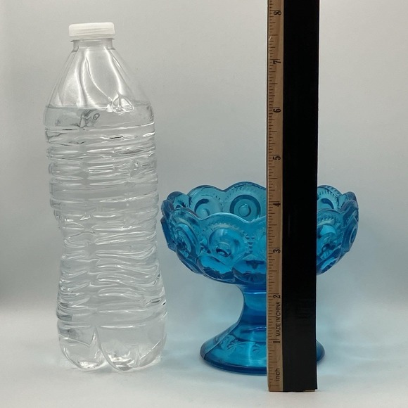 Vintage LE Smith Moon and Stars / Pedestal Candy Glass Dish / 4.5" Blue Trinket - Picture 2 of 8